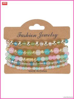 Natural Stone Crystal Stretch Bracelet Set Stackable Boho Jewelry Gift